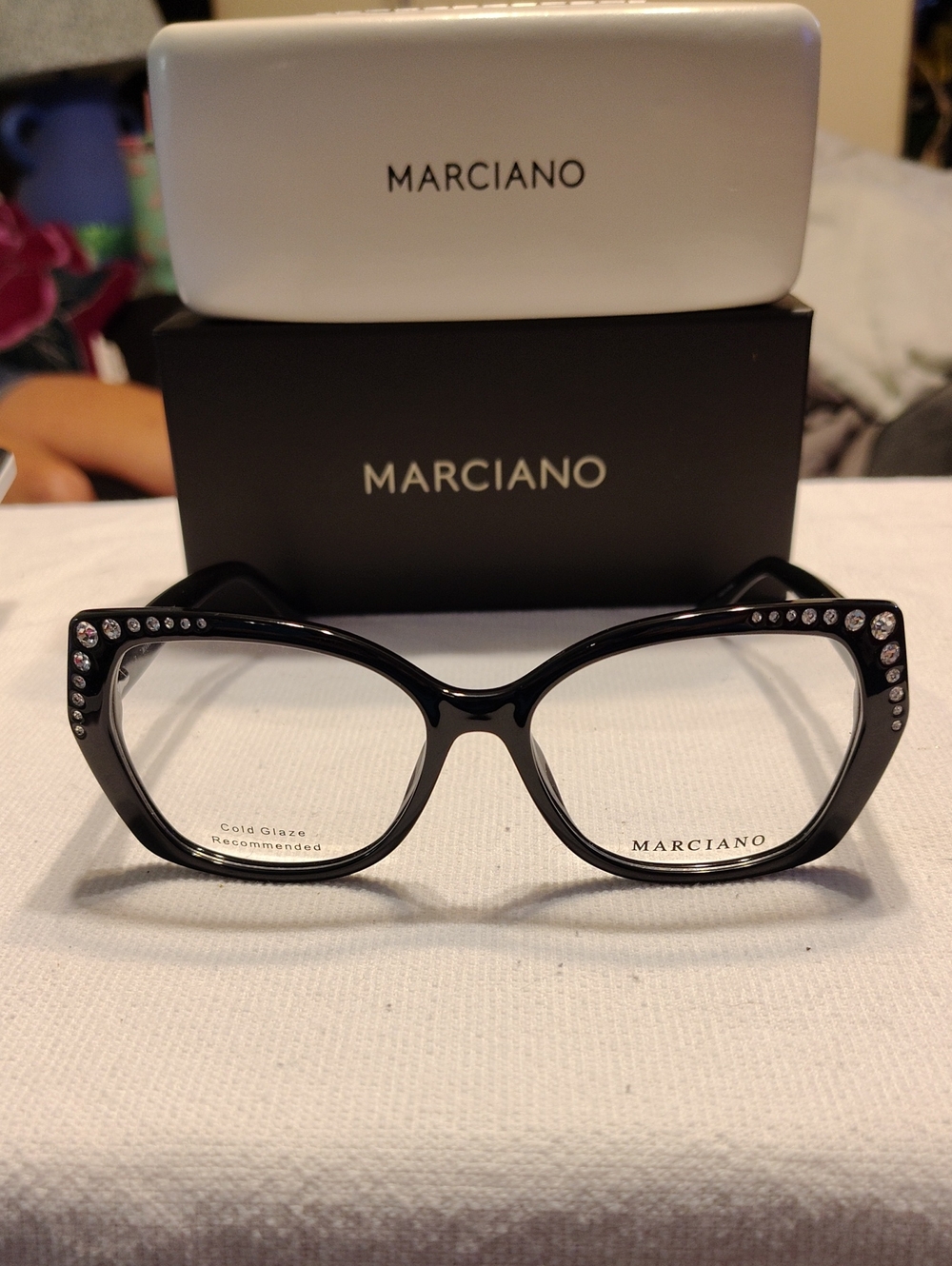 Marciano Black Cat-Eye Glasses with Crystal Accents